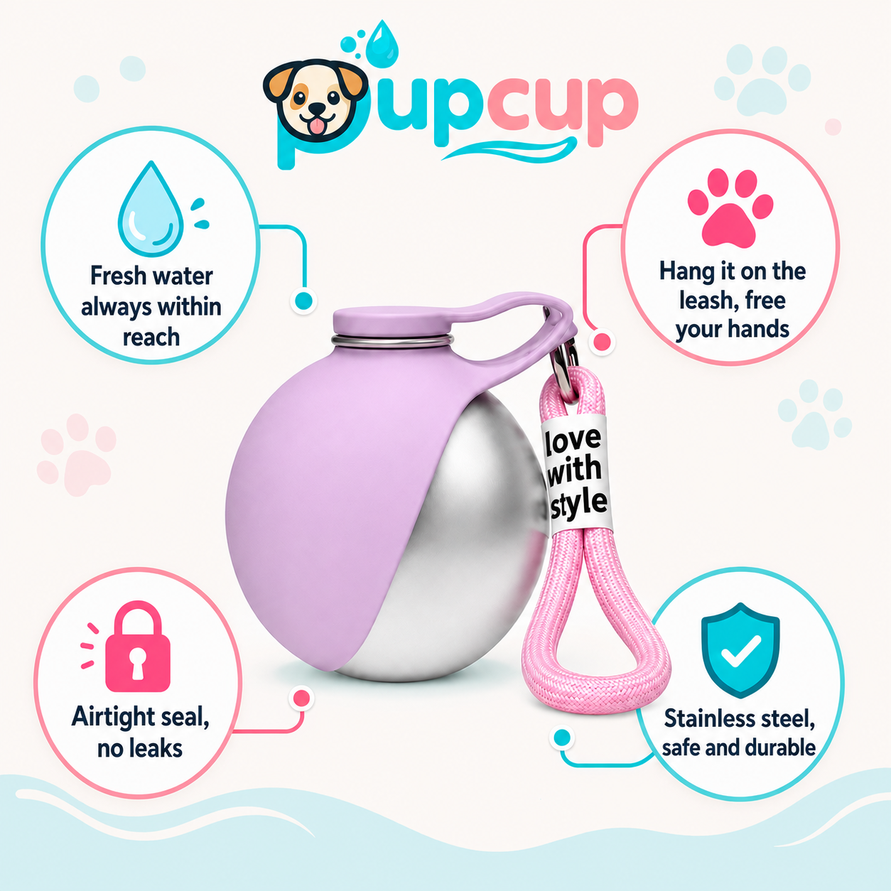 Pupcup™ Leak-Proof Portable Dog Water Bottle with Silicone Bowl