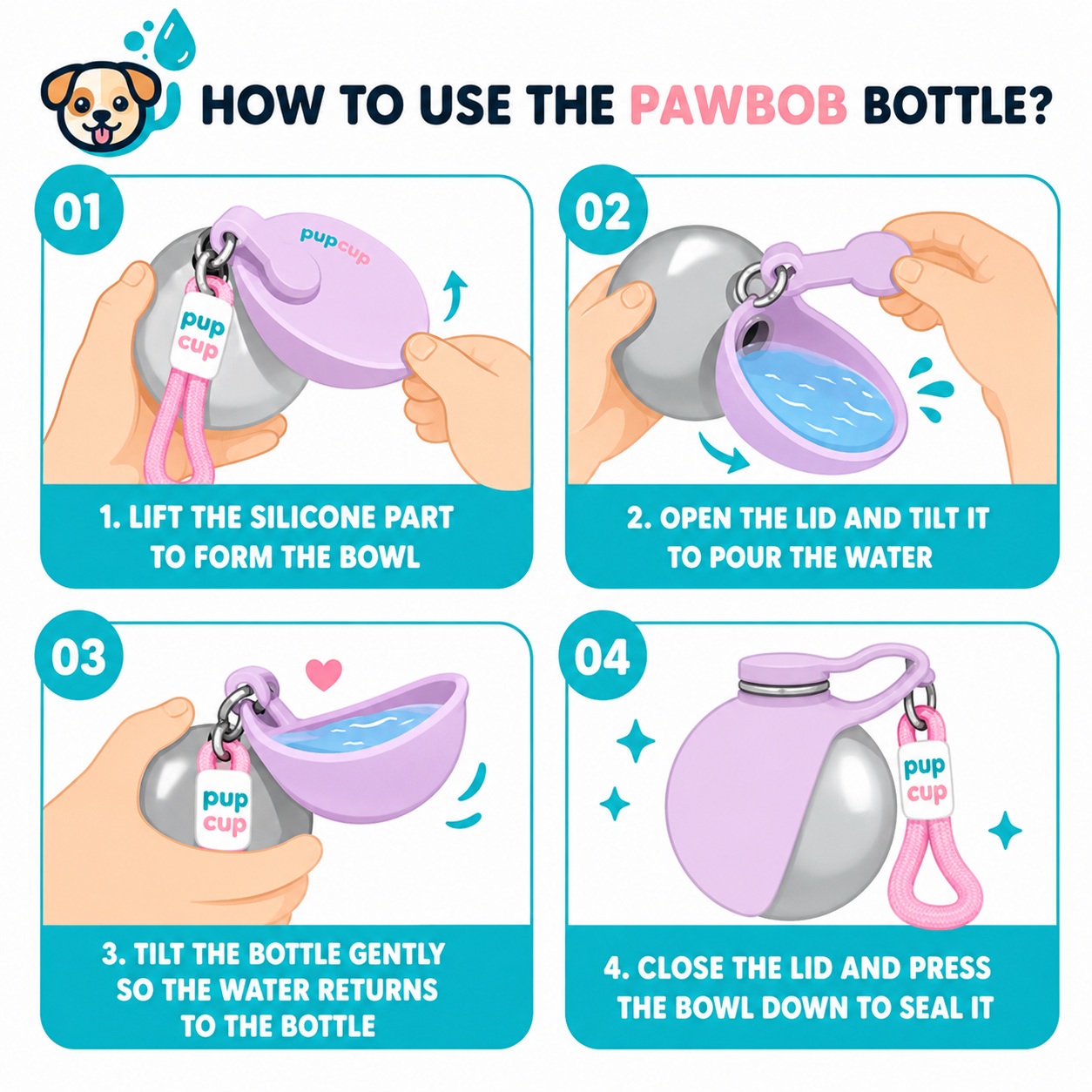 Pupcup™ Leak-Proof Portable Dog Water Bottle with Silicone Bowl